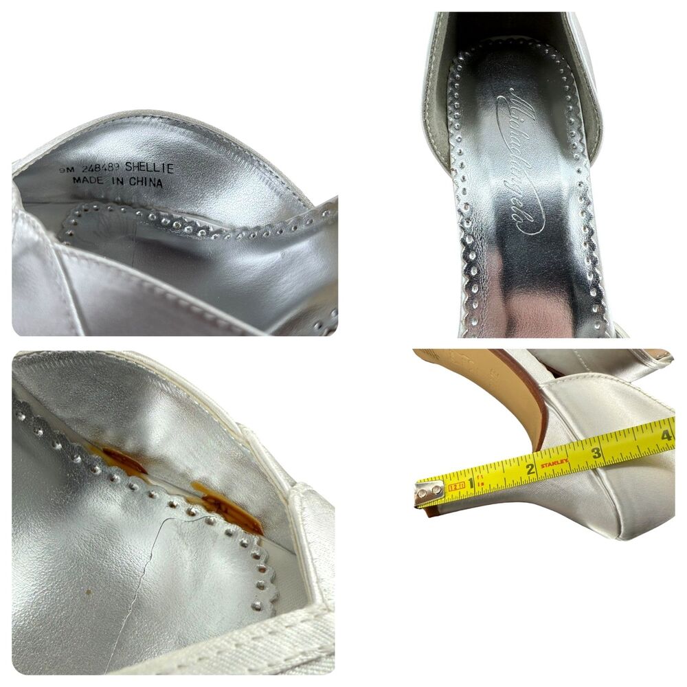 Michelangelo Shellie Satin Heels 9M White Peep Toe Dyeable Pumps Davis'd Bridal - Picture 12 of 14